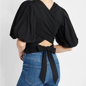 Crew Neck Puff Sleeve Tie Back Tee (IN CREAM)